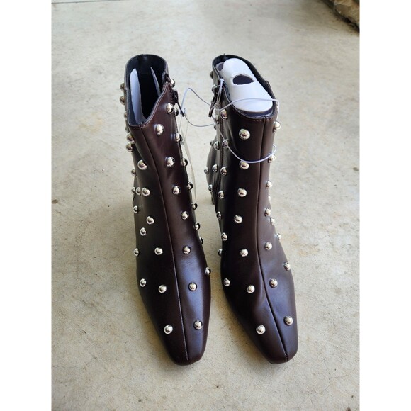 a new day Shoes - New A New Day Brown Faux Leather Studded Ankle Zip Block Pointed Toe Bootie 7